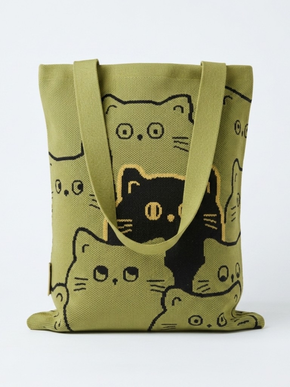 Olive Green Cat Pattern Tote Bag